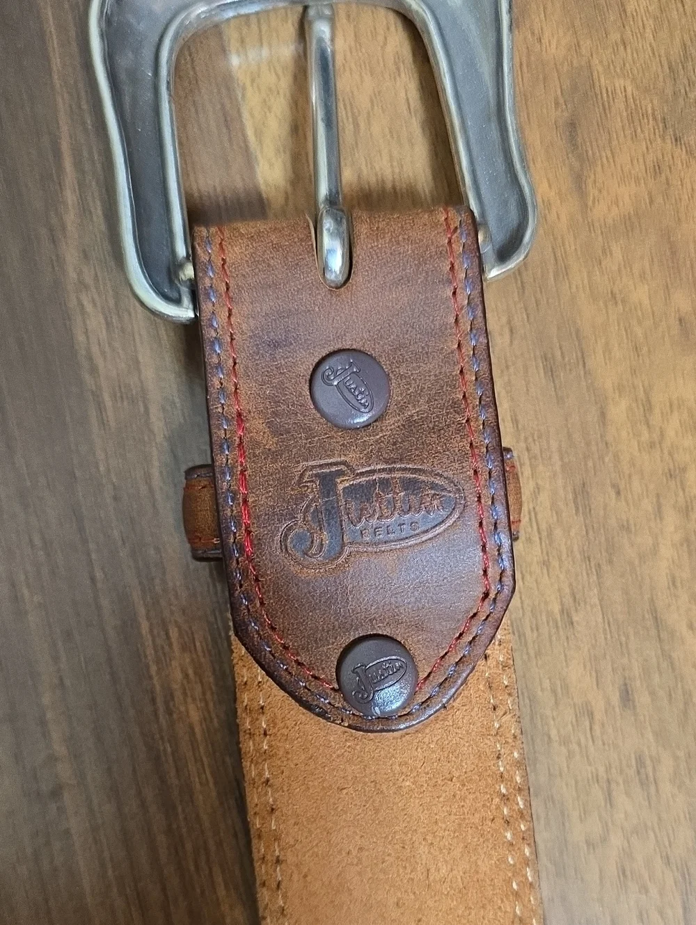Justin Leather Belt with Decorative Silver Buckle And Embellishments